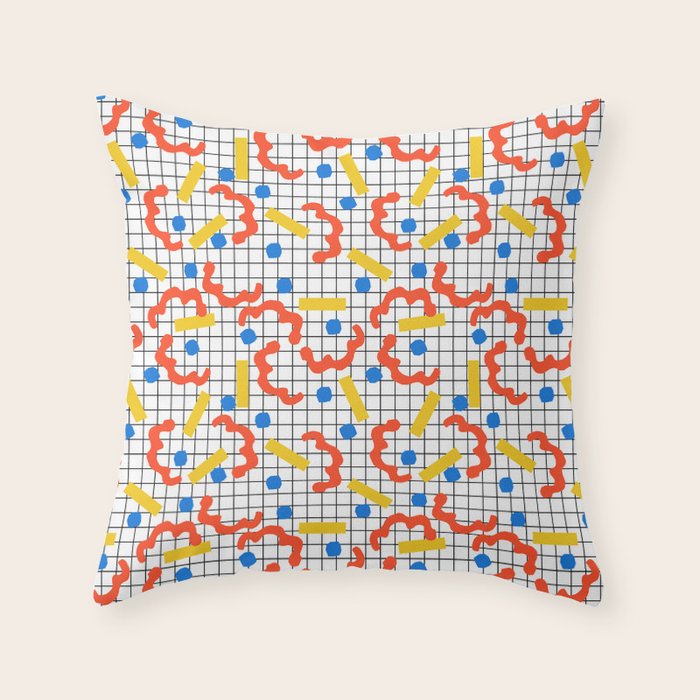 Primal - memphis throwback squiggle circle geometric grid lines dots trendy hipster 80s retro cool Throw Pillow Gallery Image 6