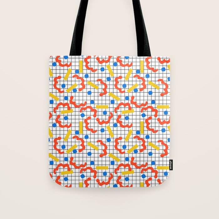 Primal - memphis throwback squiggle circle geometric grid lines dots trendy hipster 80s retro cool Tote Bag Gallery Image 1