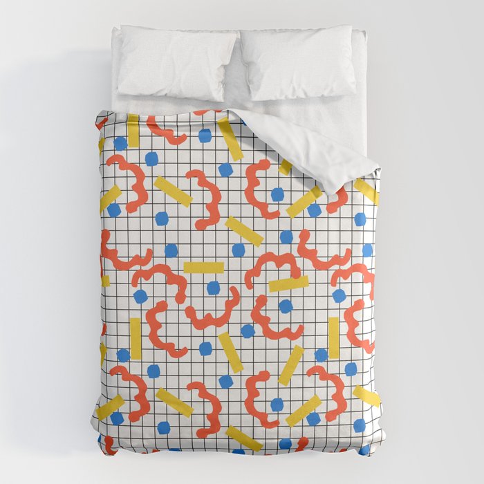 Primal - memphis throwback squiggle circle geometric grid lines dots trendy hipster 80s retro cool Duvet Cover Gallery Image 6