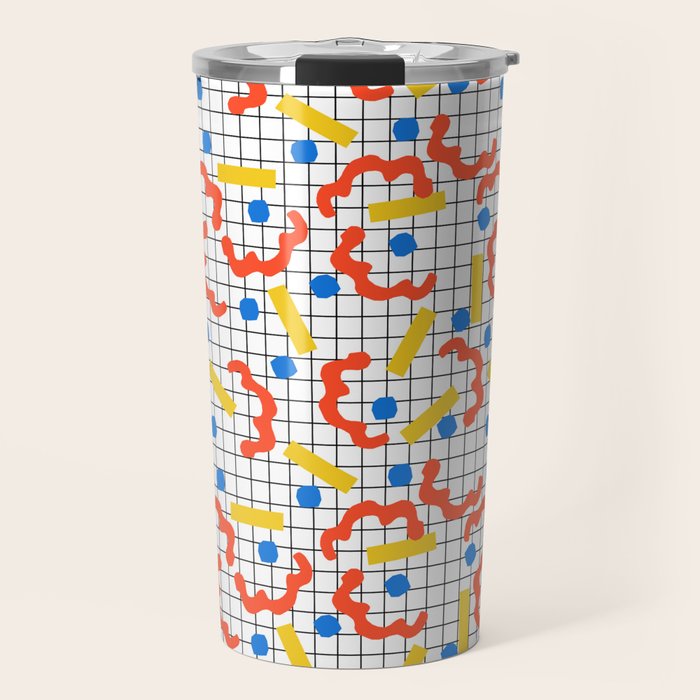 Primal - memphis throwback squiggle circle geometric grid lines dots trendy hipster 80s retro cool Travel Mug Gallery Image 1