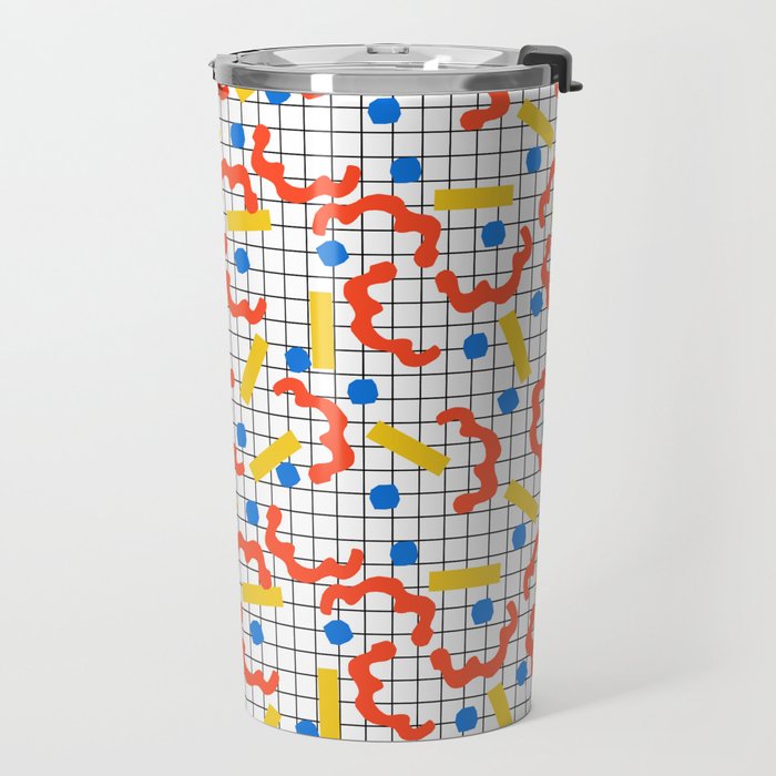 Primal - memphis throwback squiggle circle geometric grid lines dots trendy hipster 80s retro cool Travel Mug Gallery Image 2
