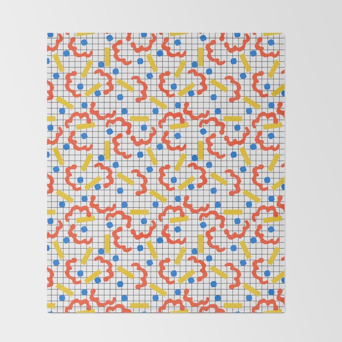Primal - memphis throwback squiggle circle geometric grid lines dots trendy hipster 80s retro cool Throw Blanket Gallery Image 2