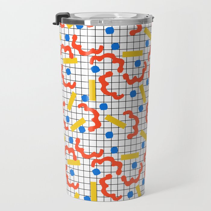 Primal - memphis throwback squiggle circle geometric grid lines dots trendy hipster 80s retro cool Travel Mug Gallery Image 3