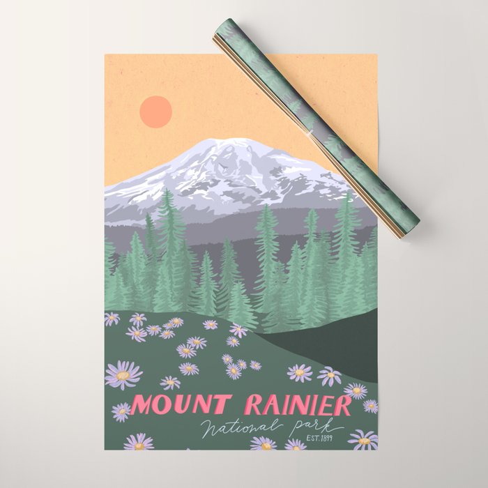 Mount Rainier National Park, Vintage Style Wrapping Paper Gallery Image 1