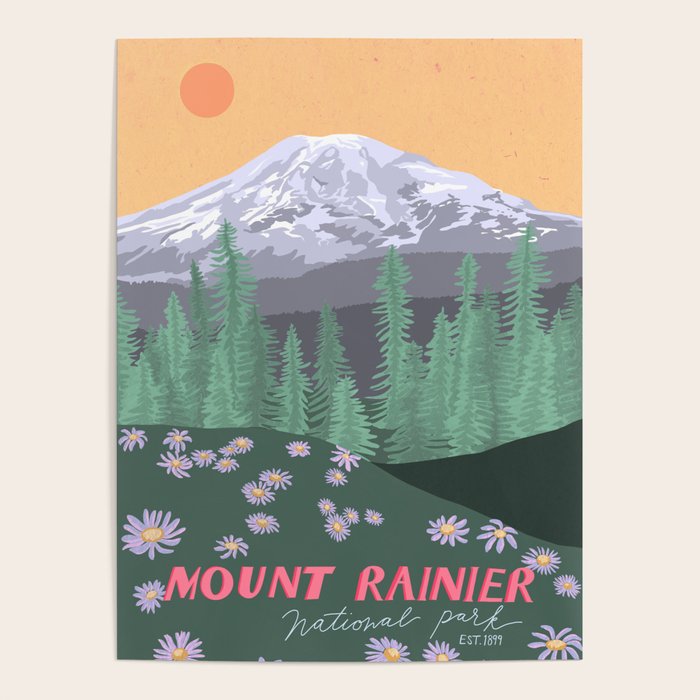Mount Rainier National Park, Vintage Style Poster Gallery Image 1