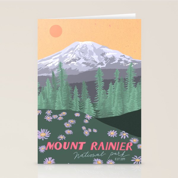 Mount Rainier National Park, Vintage Style Stationery Card Gallery Image 2