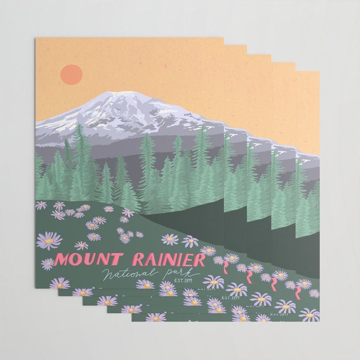 Mount Rainier National Park, Vintage Style Wrapping Paper Gallery Image 3