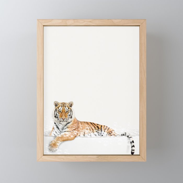 Tiger in a Bathtub, Tiger Taking a Bath, Tiger Bathing, Whimsy Animal Art Print By Synplus Mini Art Print Gallery Image 1
