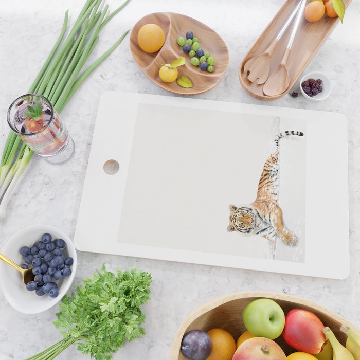 Tiger in a Bathtub, Tiger Taking a Bath, Tiger Bathing, Whimsy Animal Art Print By Synplus Cutting Board Gallery Image 2