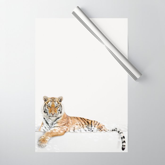 Tiger in a Bathtub, Tiger Taking a Bath, Tiger Bathing, Whimsy Animal Art Print By Synplus Wrapping Paper Gallery Image 1