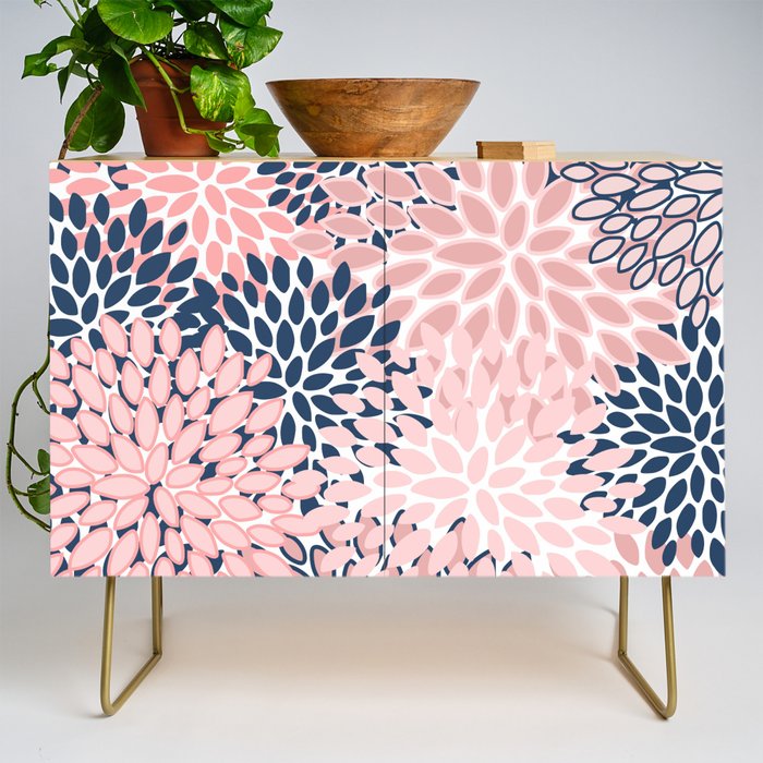 Festive, Floral Prints, Pink and Navy Blue Credenza Gallery Image 1