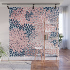 Festive, Floral Prints, Pink and Navy Blue Wall Mural Gallery Image 1