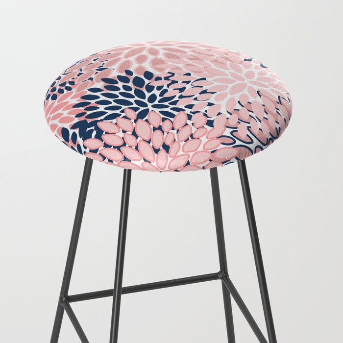 Festive, Floral Prints, Pink and Navy Blue Stool Gallery Image 2