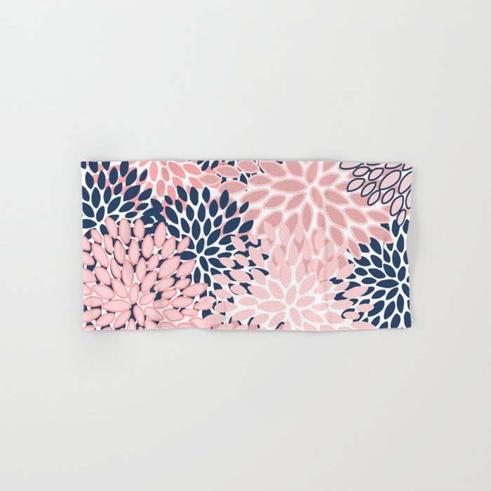 Festive, Floral Prints, Pink and Navy Blue Bath Towel Gallery Image 1