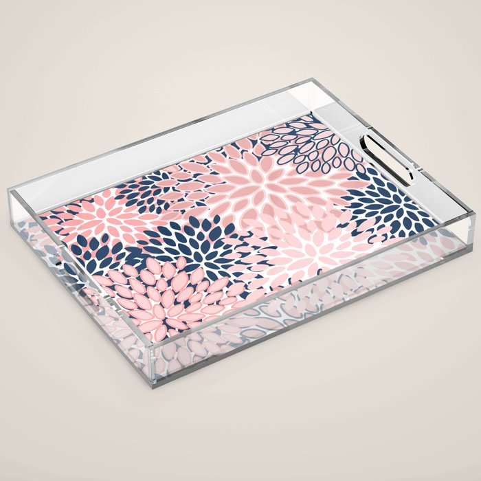 Festive, Floral Prints, Pink and Navy Blue Acrylic Tray Gallery Image 1