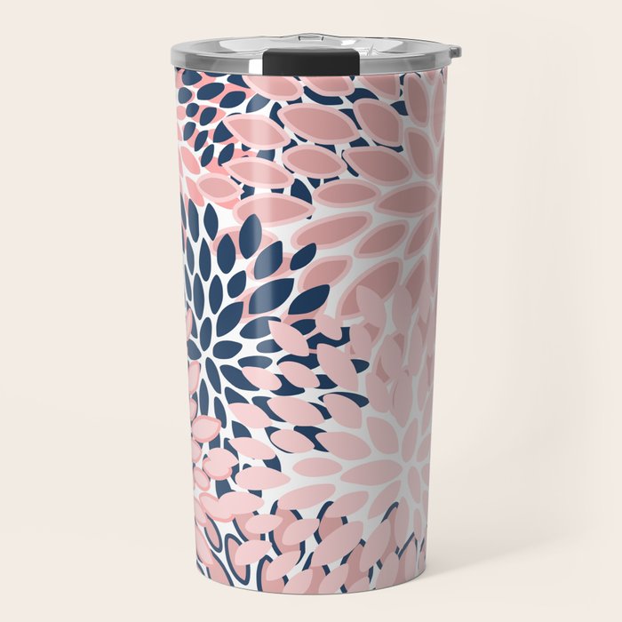 Festive, Floral Prints, Pink and Navy Blue Travel Mug Gallery Image 1