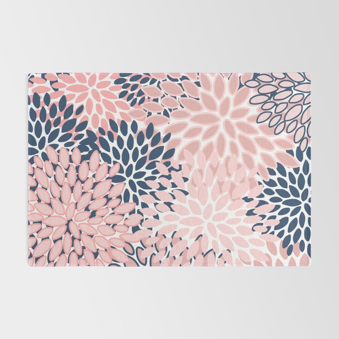 Festive, Floral Prints, Pink and Navy Blue Rug Gallery Image 2