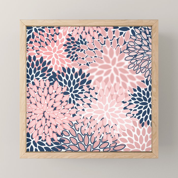 Festive, Floral Prints, Pink and Navy Blue Mini Art Print Gallery Image 1