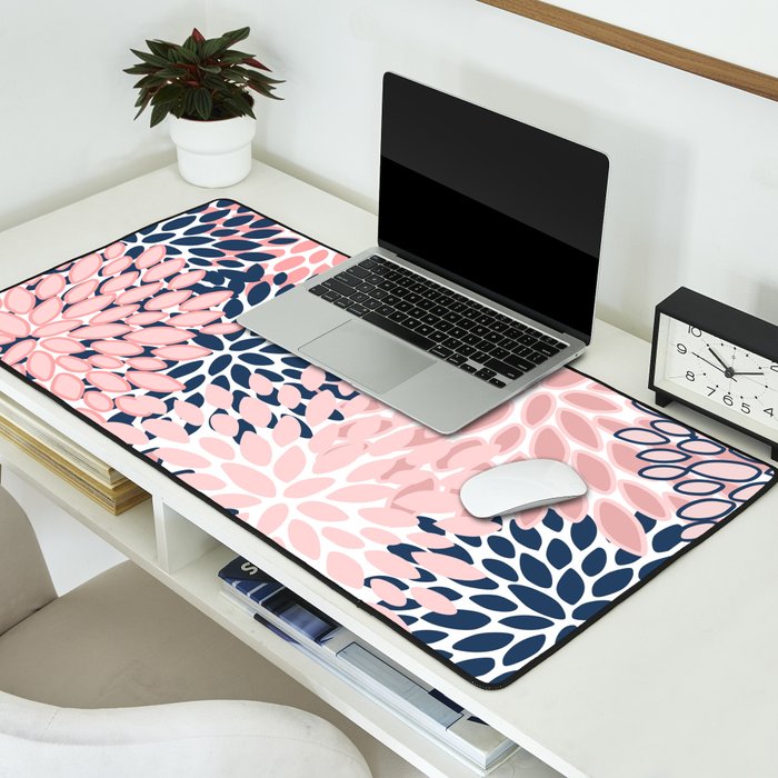 Festive, Floral Prints, Pink and Navy Blue Desk Mat Gallery Image 2