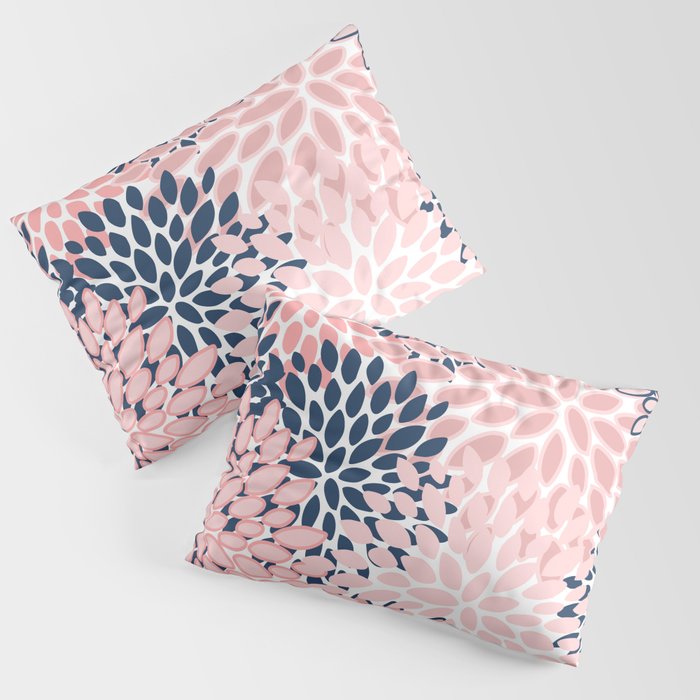 Festive, Floral Prints, Pink and Navy Blue Pillow Sham Gallery Image 3