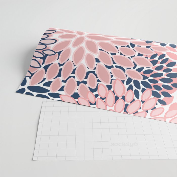 Festive, Floral Prints, Pink and Navy Blue Wrapping Paper Gallery Image 2