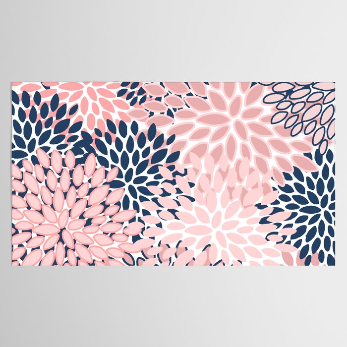 Festive, Floral Prints, Pink and Navy Blue Tablecloth Gallery Image 2