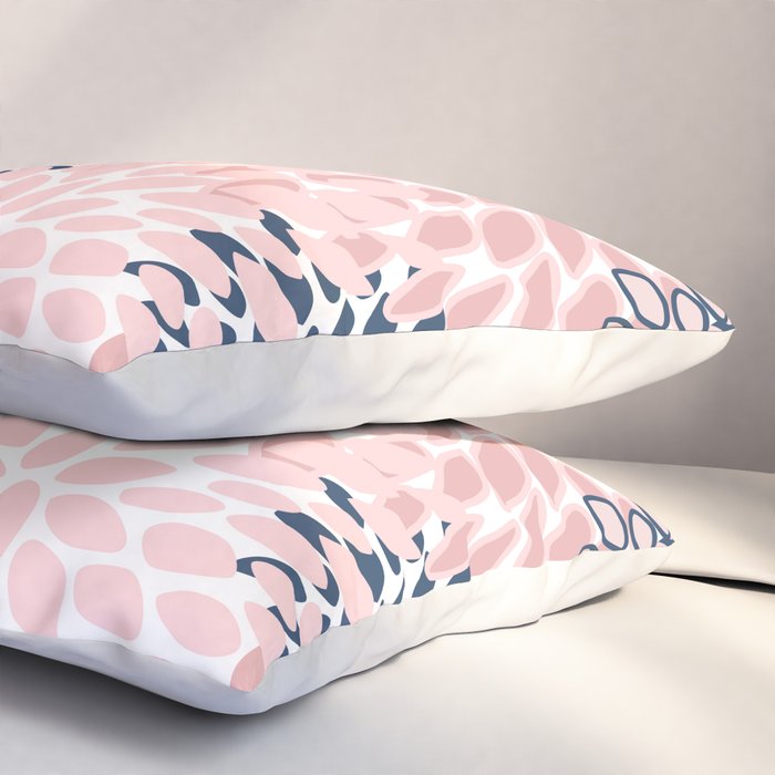 Festive, Floral Prints, Pink and Navy Blue Pillow Sham Gallery Image 3