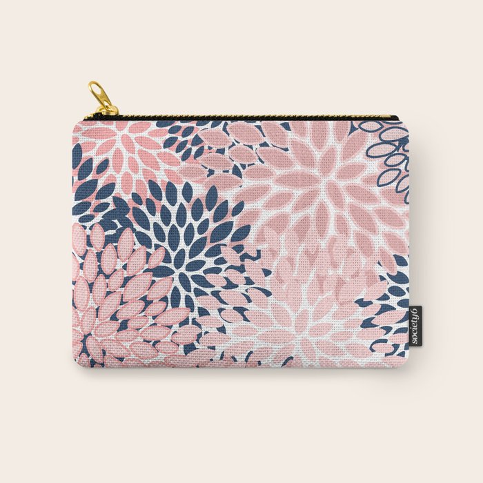 Festive, Floral Prints, Pink and Navy Blue Carry All Pouch Gallery Image 1