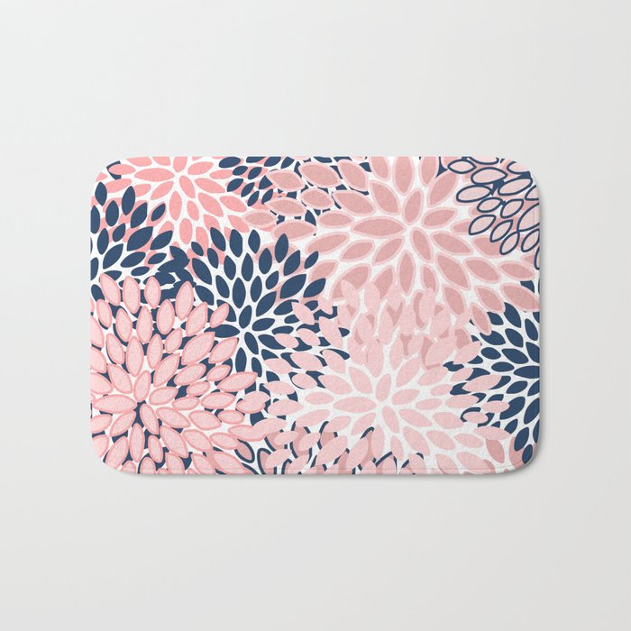 Festive, Floral Prints, Pink and Navy Blue Bath Mat Gallery Image 1