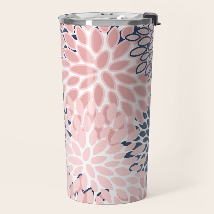 Festive, Floral Prints, Pink and Navy Blue Travel Mug Gallery Image 2