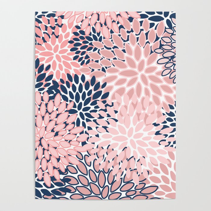 Festive, Floral Prints, Pink and Navy Blue Poster Gallery Image 4