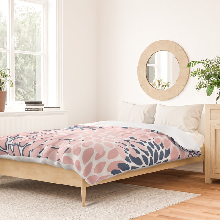 Festive, Floral Prints, Pink and Navy Blue Duvet Cover Gallery Image 2