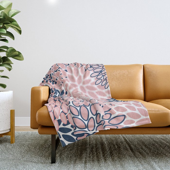 Festive, Floral Prints, Pink and Navy Blue Throw Blanket Gallery Image 1