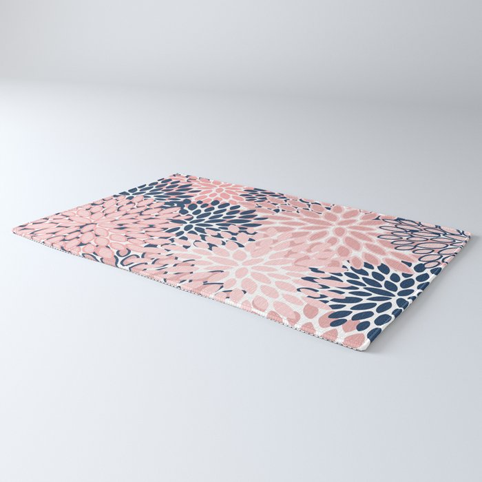 Festive, Floral Prints, Pink and Navy Blue Rug Gallery Image 3