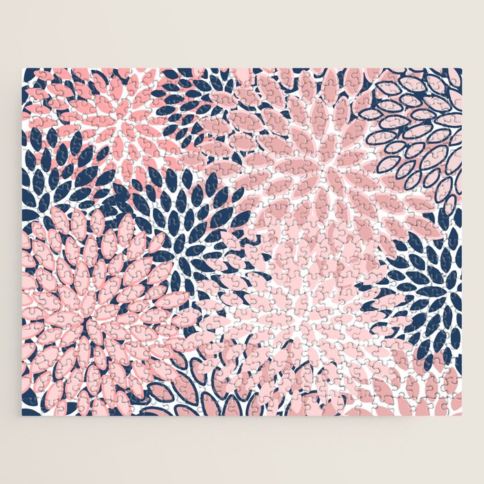 Festive, Floral Prints, Pink and Navy Blue Jigsaw Puzzle Gallery Image 1