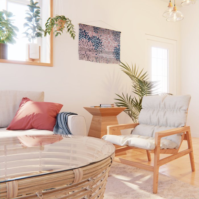 Festive, Floral Prints, Pink and Navy Blue Wall Hanging Gallery Image 2