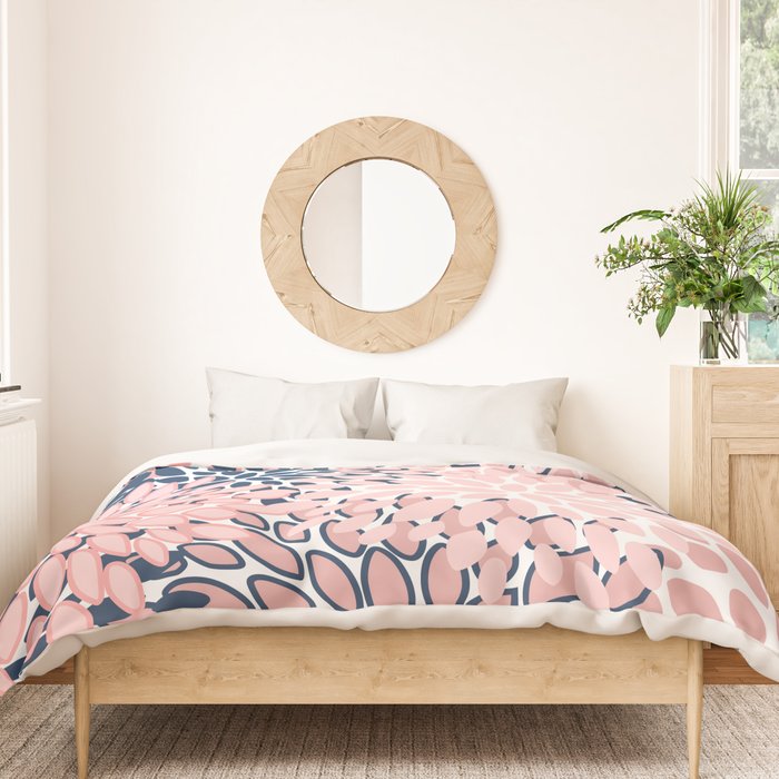 Festive, Floral Prints, Pink and Navy Blue Duvet Cover Gallery Image 3