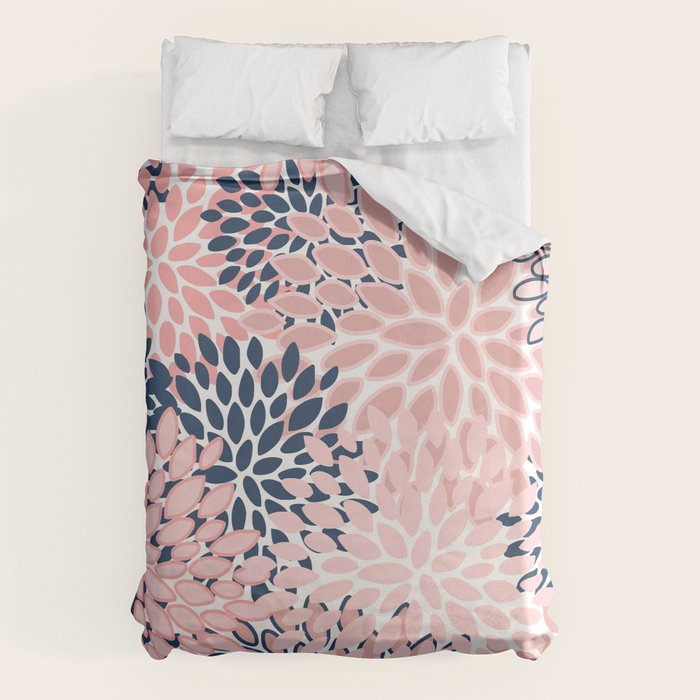 Festive, Floral Prints, Pink and Navy Blue Duvet Cover Gallery Image 6