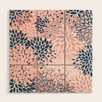 Festive, Floral Prints, Pink and Navy Blue Wood Wall Art Gallery Image 1