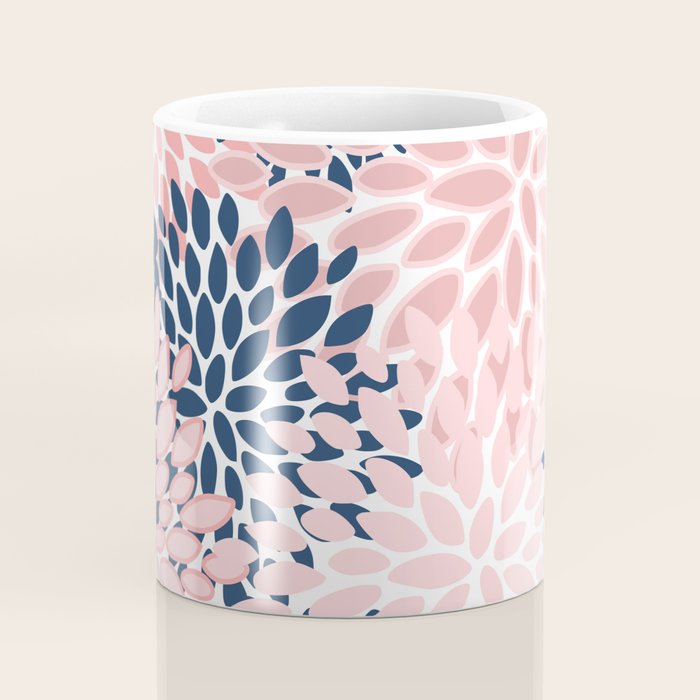 Festive, Floral Prints, Pink and Navy Blue Coffee Mug Gallery Image 4