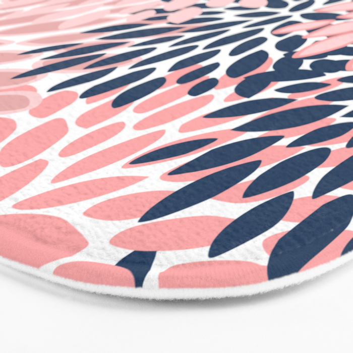 Festive, Floral Prints, Pink and Navy Blue Bath Mat Gallery Image 3