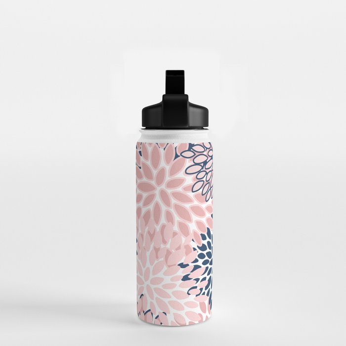 Festive, Floral Prints, Pink and Navy Blue Water Bottle Gallery Image 2
