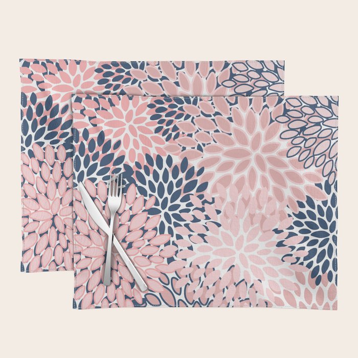 Festive, Floral Prints, Pink and Navy Blue Placemat Gallery Image 1