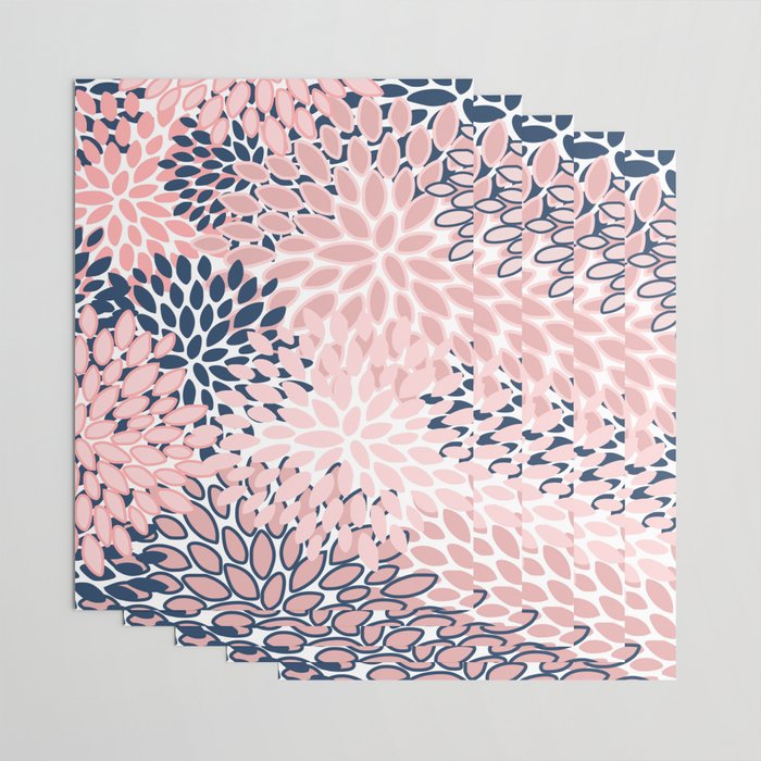Festive, Floral Prints, Pink and Navy Blue Wrapping Paper Gallery Image 3