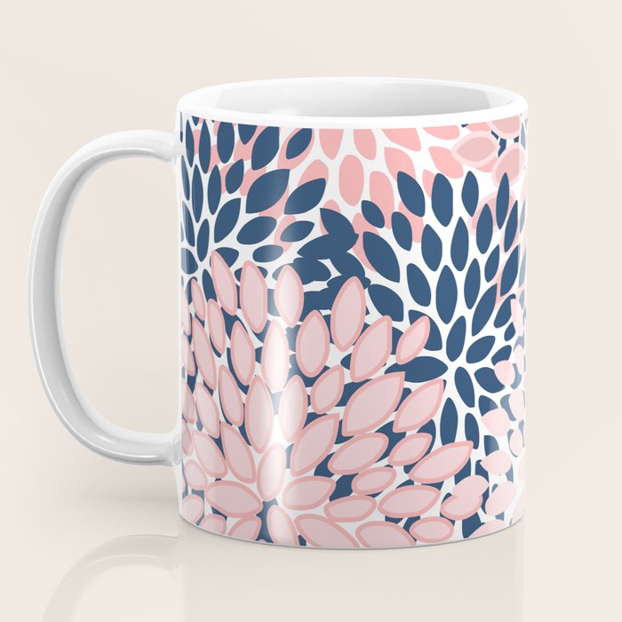 Festive, Floral Prints, Pink and Navy Blue Coffee Mug Gallery Image 3