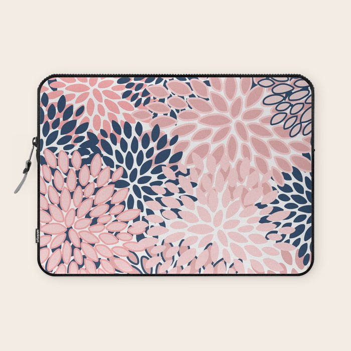 Festive, Floral Prints, Pink and Navy Blue Laptop Sleeve Gallery Image 1