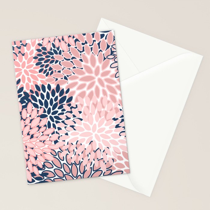 Festive, Floral Prints, Pink and Navy Blue Stationery Card Gallery Image 2