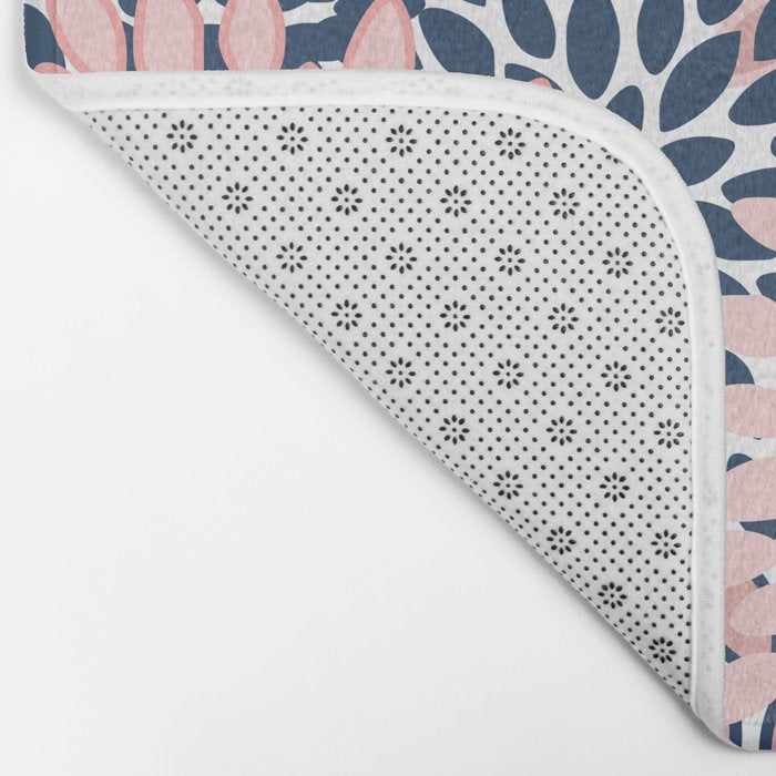 Festive, Floral Prints, Pink and Navy Blue Bath Mat Gallery Image 2