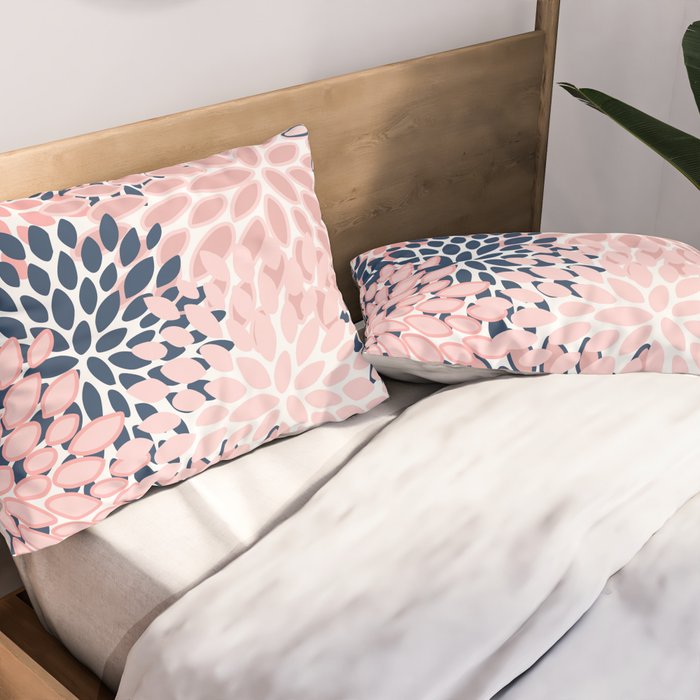 Festive, Floral Prints, Pink and Navy Blue Pillow Sham Gallery Image 2