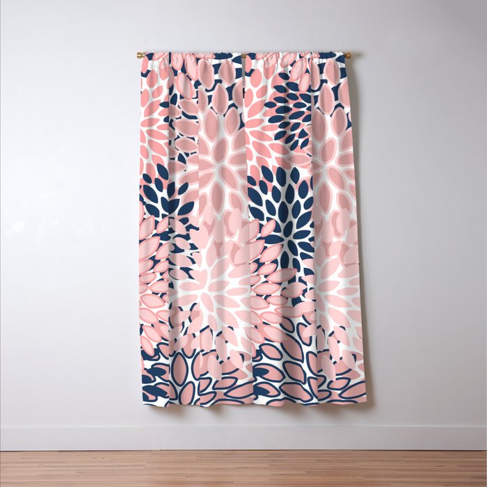 Festive, Floral Prints, Pink and Navy Blue Window Curtain Gallery Image 3